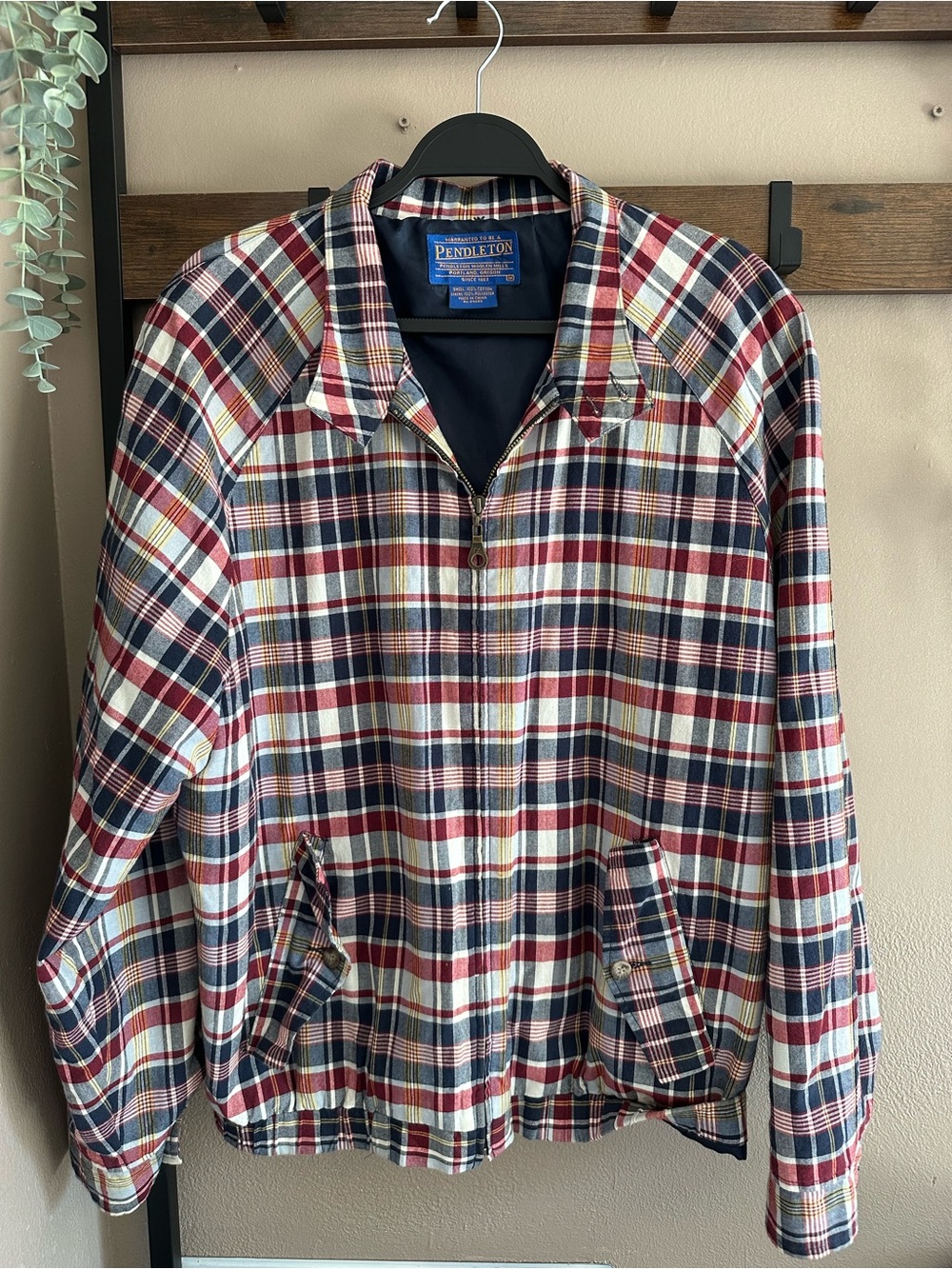 Pendleton Red Navy Cream Plaid Zip Jacket